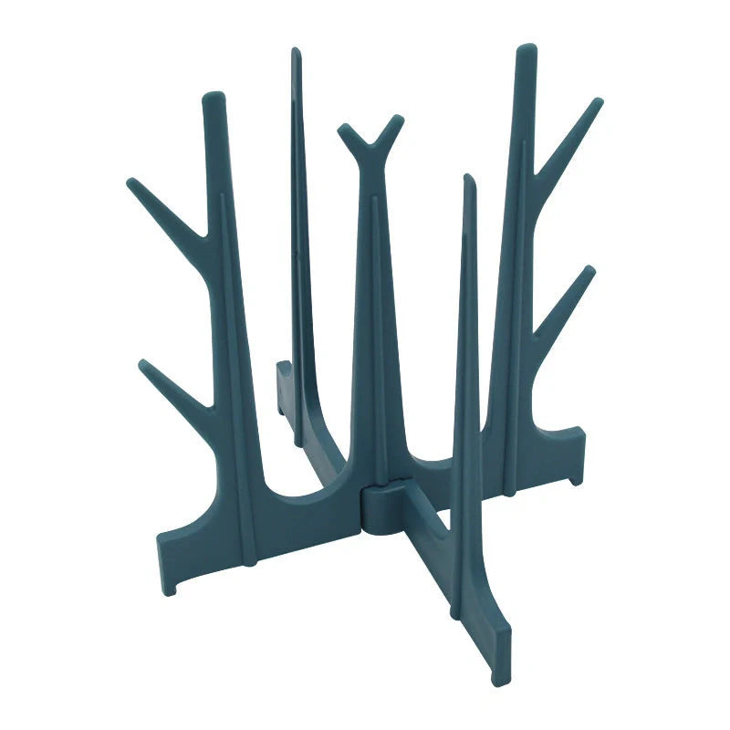 Creative tree branch design baby bottle drying rack in blue, yellow, white, and nude