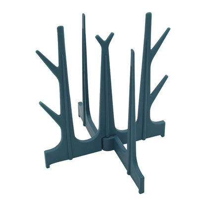 Creative tree branch design baby bottle drying rack in blue, yellow, white, and nude