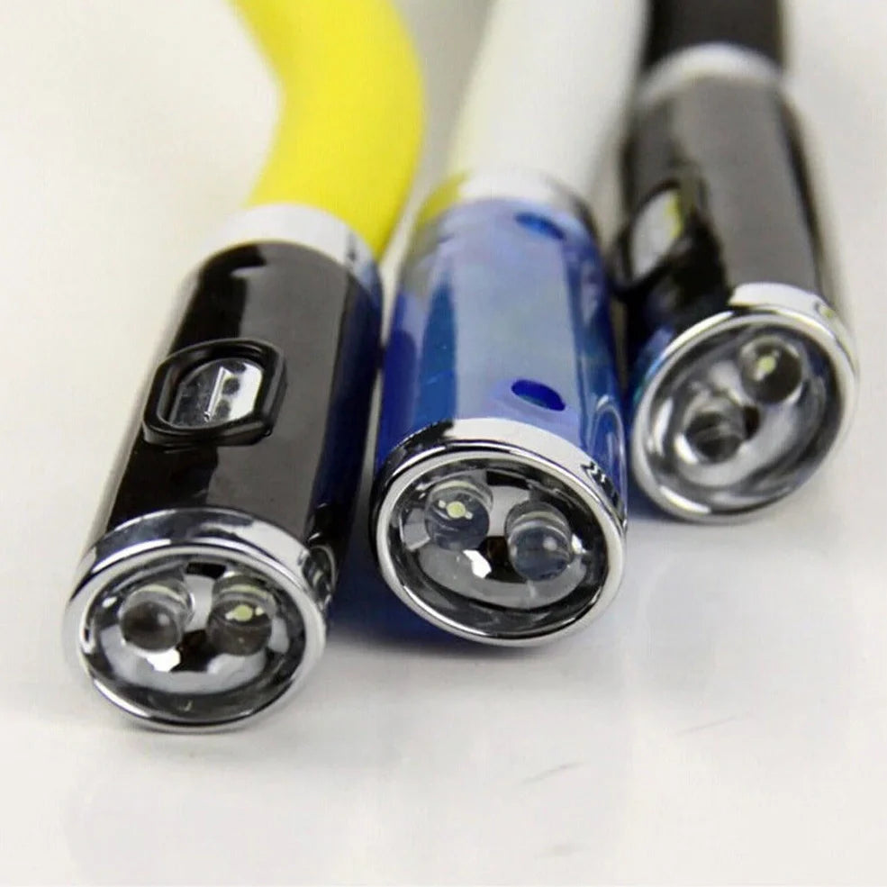 Flexible neck book light with U-shaped design showing adjustable LED reading lamp in use