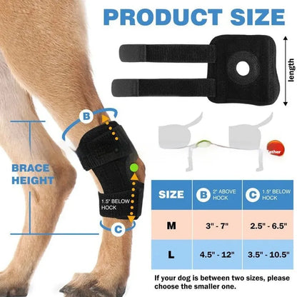 Black pet leg guard for joint support, made from polyester, suitable for dogs and cats with ACL tears or dislocation.