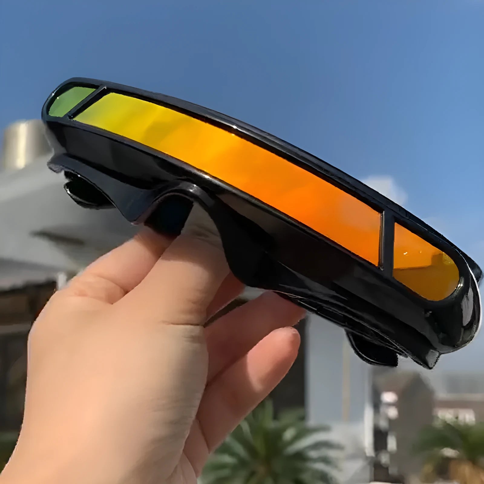 Black frame polarised sports sunglasses with choice of grey, red mercury, or blue mercury tinted lenses