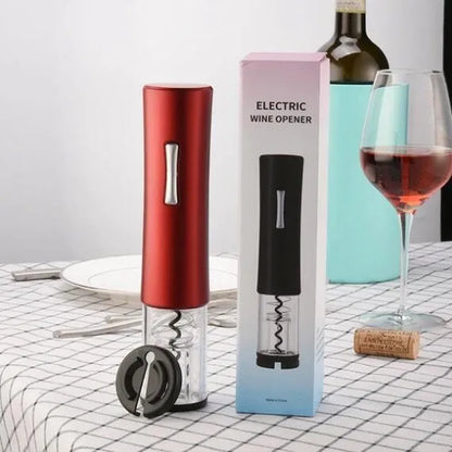 Automatic electric wine bottle opener with foil cutter in black, red, or white.
