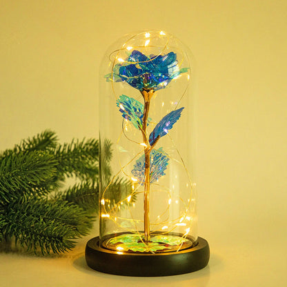 Enchanted Forever Rose in Glass LED Light Christmas Decoration with wooden base