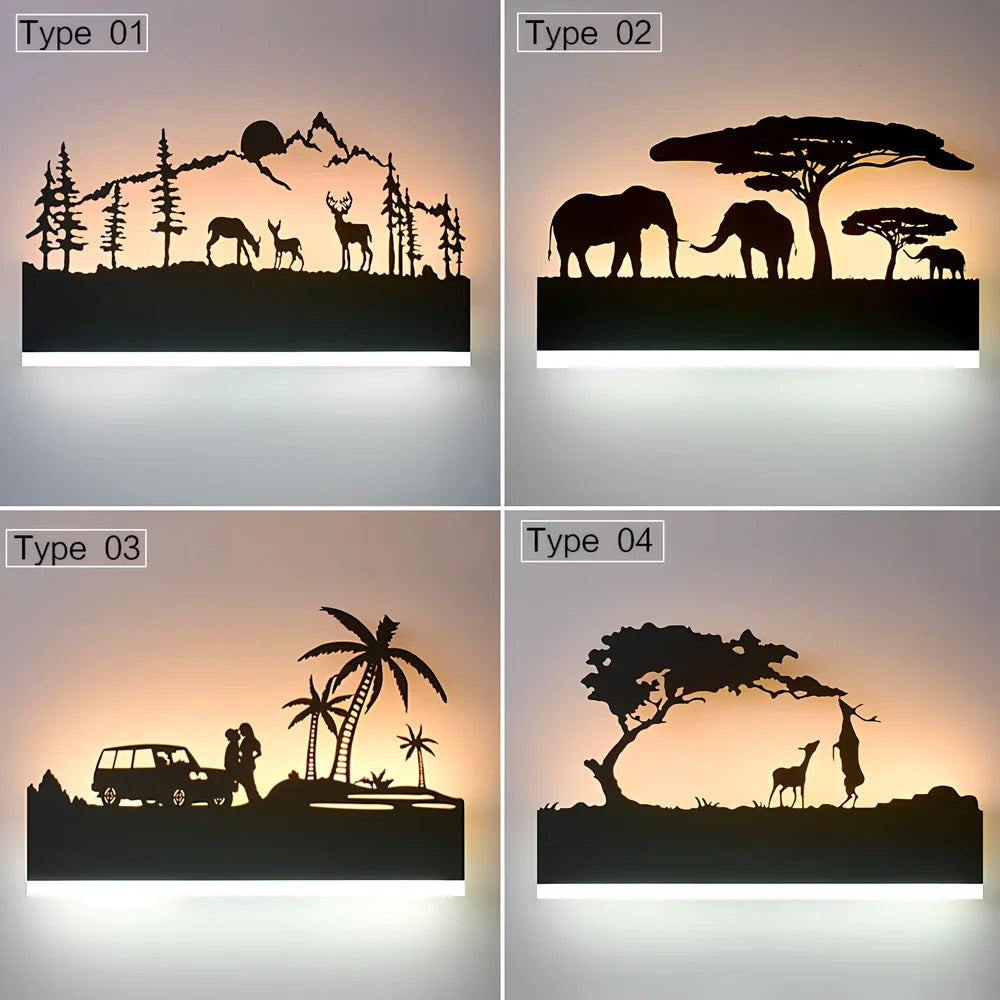 Black circular LED wall lamp with 38cm diameter and laser-cut acrylic design