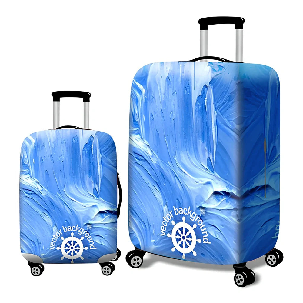Elastic trolley case cover protecting luggage with polyester fabric, available in multiple sizes and patterns