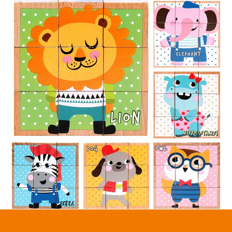 Premium 3D wooden puzzle cubes with vibrant patterns for educational and cognitive development in children