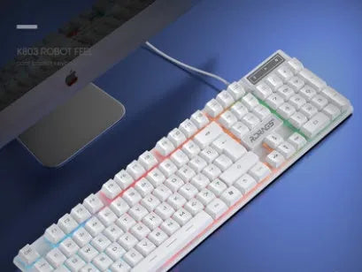 GOIIOG Jigou K803 Wired USB Keyboard Mechanical Feel Multimedia Keys Ergonomic Support Black Matt White Blu-ray Rainbow Light Gaming Mouse Bundle Options