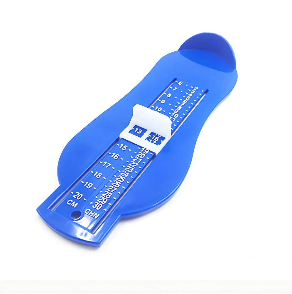 Blue children's foot measuring ruler with 0-20cm scale on ABS plastic 22.7x9x2.5cm