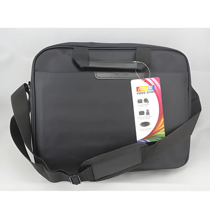 Black 15.6 inch nylon laptop shoulder bag with zipper and computer pocket