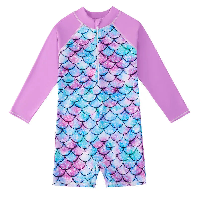 Girls' one-piece polyester swimsuit for swimming and wading, sizes 100cm to 150cm, eight colours
