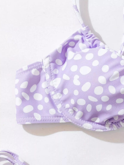 Women's green and purple split swimsuit bikini made from durable polyester