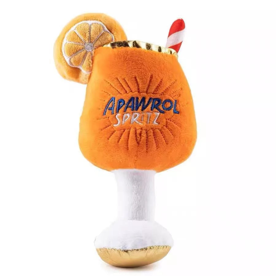 Yellow wine glass-shaped squeaky dog toy for oral health and play