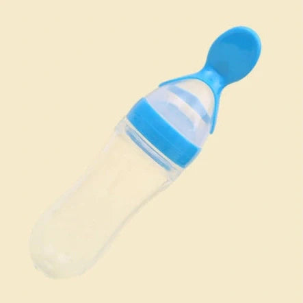 Blue baby silicone feeding spoon with 90ml capacity for rice paste and semi-liquid foods