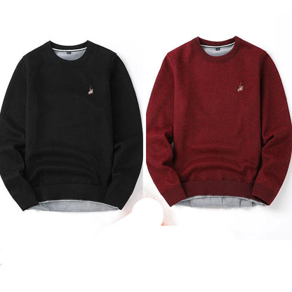 Men's navy blue velvet thickened winter sweater with regular fit