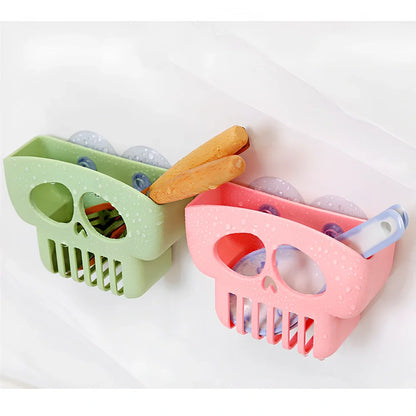 Halloween plastic drain rack in gray holding sponge, dish cloth and soap, 25cm long with punch holes for drainage