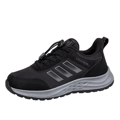 Breathable mesh slip-on mom shoes for men and women in black, dark grey, purple, and purplish red colours.