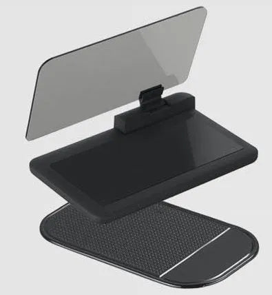 Smartphone navigation projection holder with organic glass panel on car dashboard