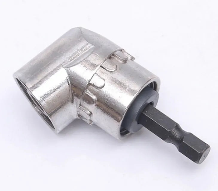 Flexible shaft attachment for drills with a 105-degree angled head and magnetic bit holder.