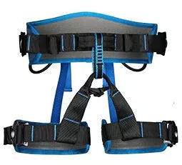 Adjustable outdoor climbing belt in black, red, green, blue, and orange for safety and comfort