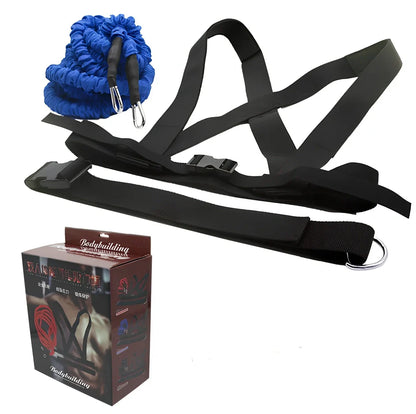Red and black double resistance band with hook attachments for explosive force training