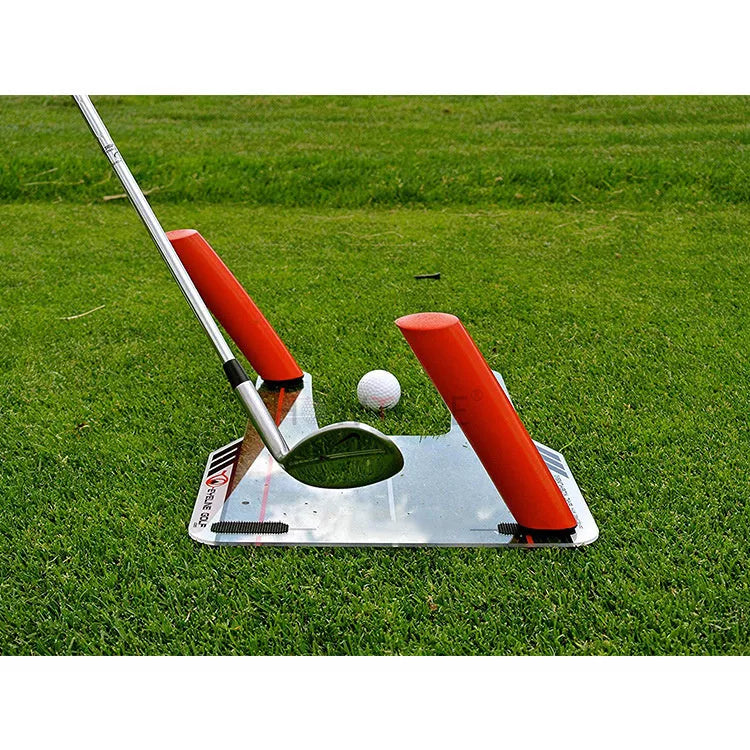 Red plastic putting practice mirror for golf training