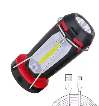 Multi-function LED tool light with COB flashlight and USB charging in red and yellow