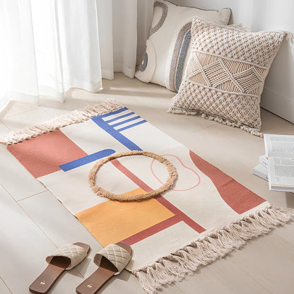 Personalised cotton geometric pattern rug measuring 60x90cm with 8cm pile height in minimalist design