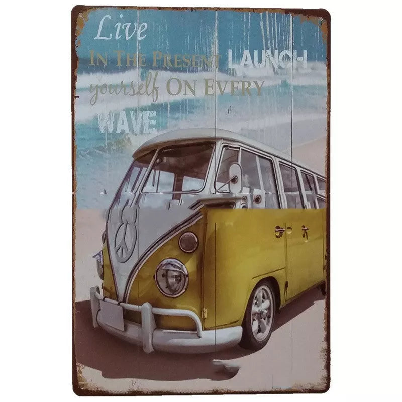 Retro tin painting metal craft with car and motorcycle design, 20x30cm