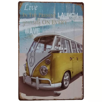 Retro tin painting metal craft with car and motorcycle design, 20x30cm