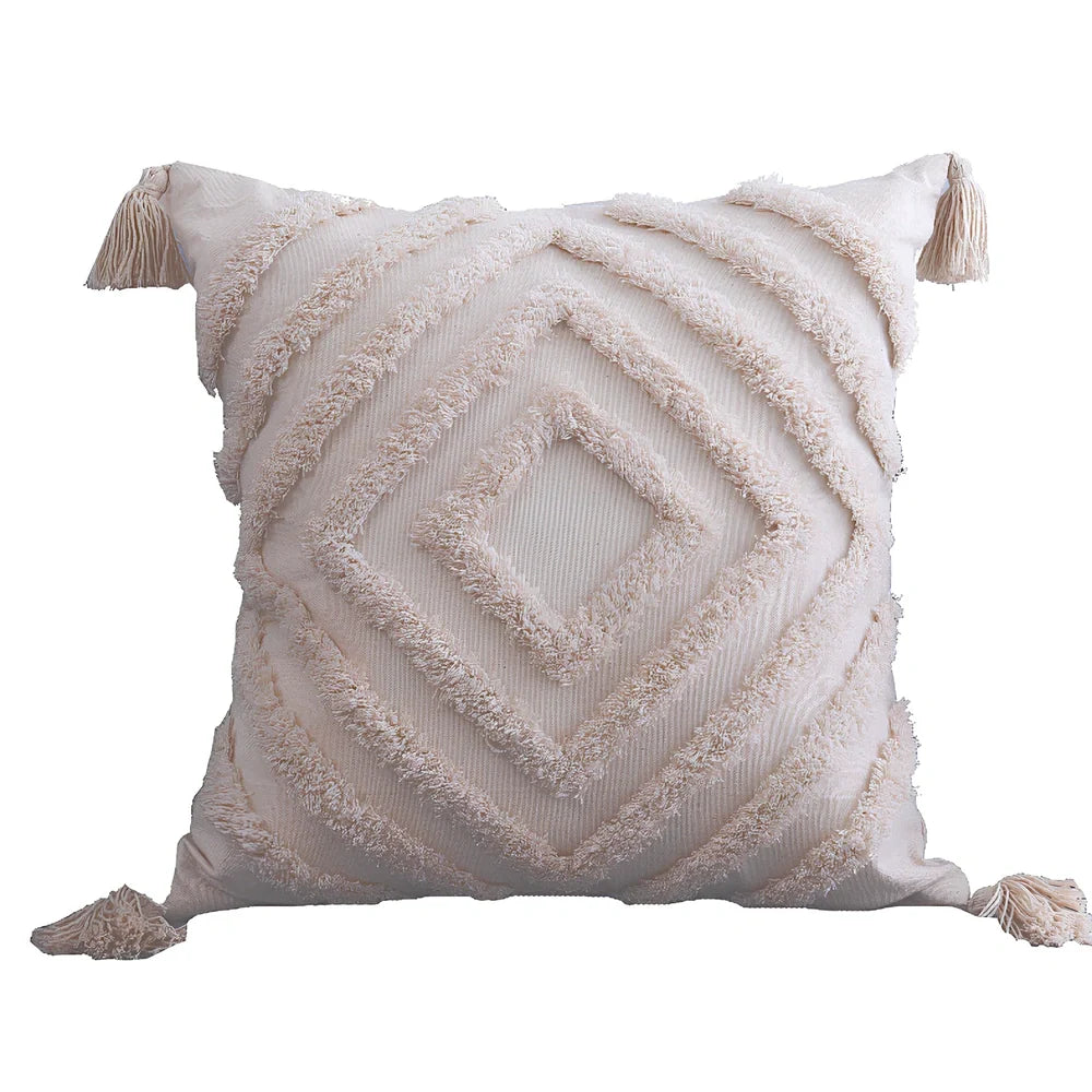 Moroccan geometric pattern cotton cushion cover showing envelope closure and 45x45cm dimensions