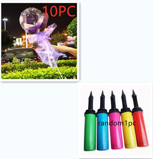 Transparent LED luminous balloon rose bouquet with artificial flowers and illuminated lights