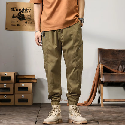 Men's tapered ankle harem trousers in cotton fabric with mid-waist fit