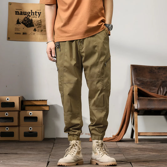 Men's tapered ankle harem trousers in cotton fabric with mid-waist fit