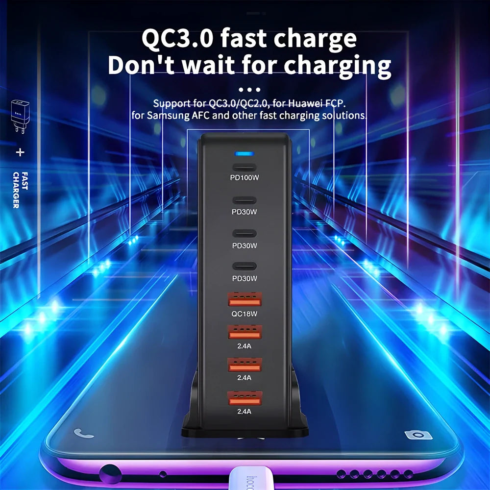 268W GaN Technology 8-Port USB-C Intelligent Fast Charging Dock - Powerful, Compact, and Safe Charging Solution