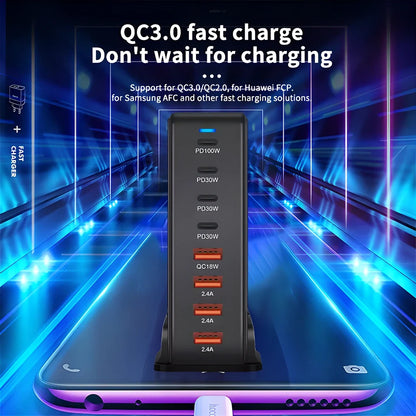 268W GaN Technology 8-Port USB-C Intelligent Fast Charging Dock - Powerful, Compact, and Safe Charging Solution