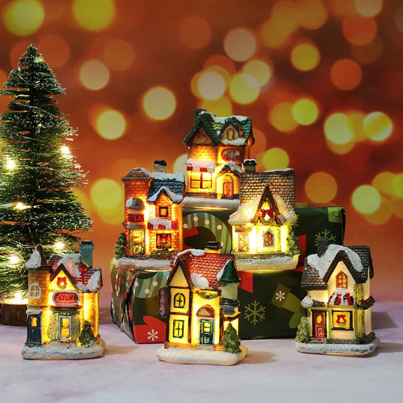 Christmas Micro Landscape Resin House Ornament with detailed festive design