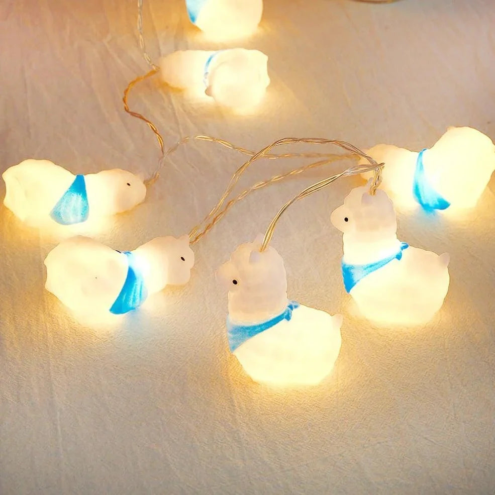 Blue Christmas sheep LED lights on 2-metre cable with battery box for outdoor decoration