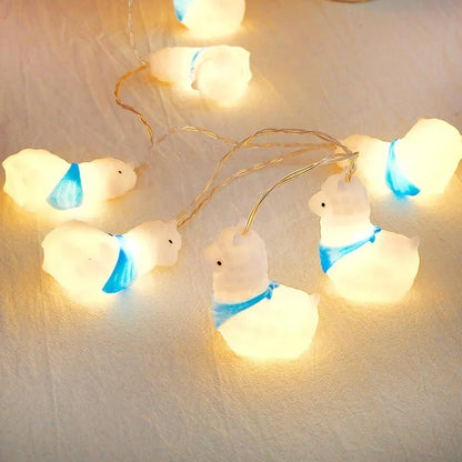 Blue Christmas sheep LED lights on 2-metre cable with battery box for outdoor decoration