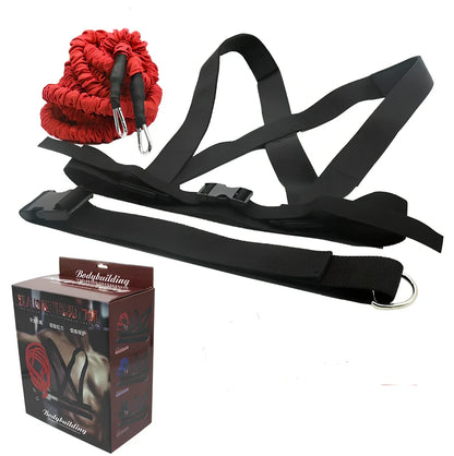 Red and black double resistance band with hook attachments for explosive force training
