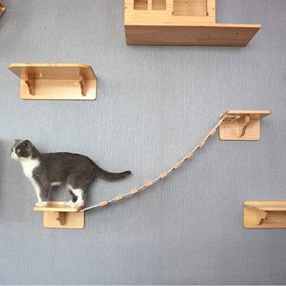 Solid wood wall-mounted cat jumping platform for pet climbing and lounging