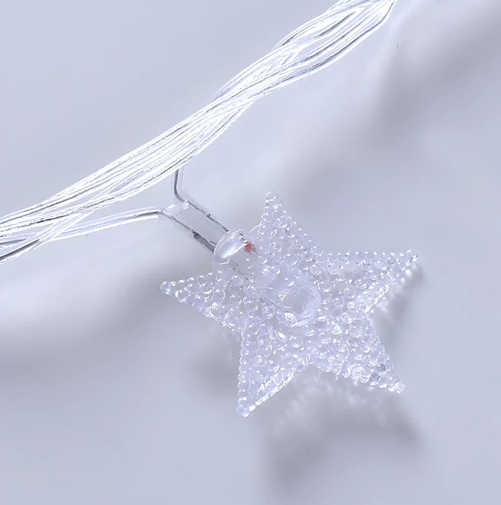 LED five-pointed star string lights with copper wiring in multiple colour options and length configurations