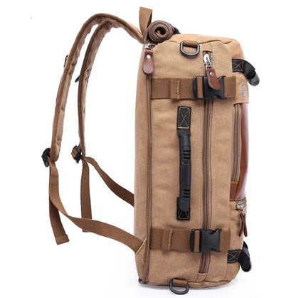 KAKA canvas travel backpack in army green with 36-55L capacity, 14 inch laptop compartment and zip closure