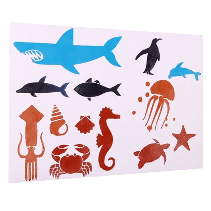 Plastic reusable painting stencil template with simple geometric patterns for DIY craft, home decor projects, and wall art, available in multiple design sets