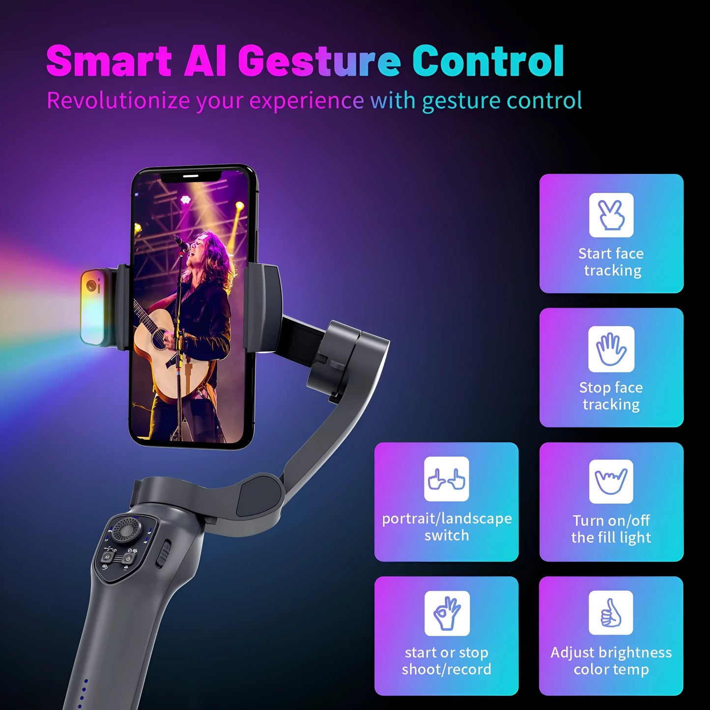 Foldable handheld phone gimbal stabiliser in gun colour on a table.