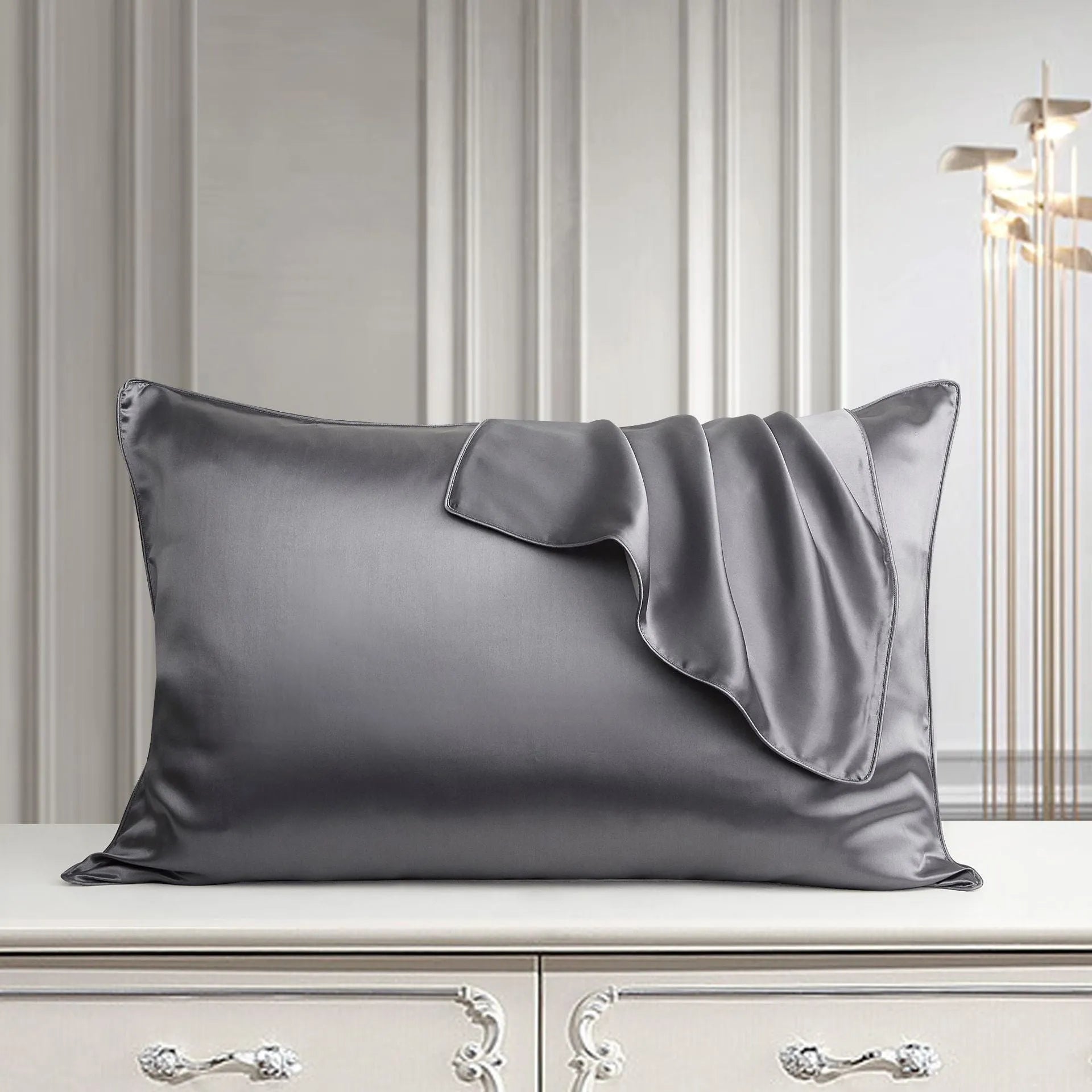 Mulberry silk pillowcase 48x74cm in palace luxury style with inlaid rope weave texture.