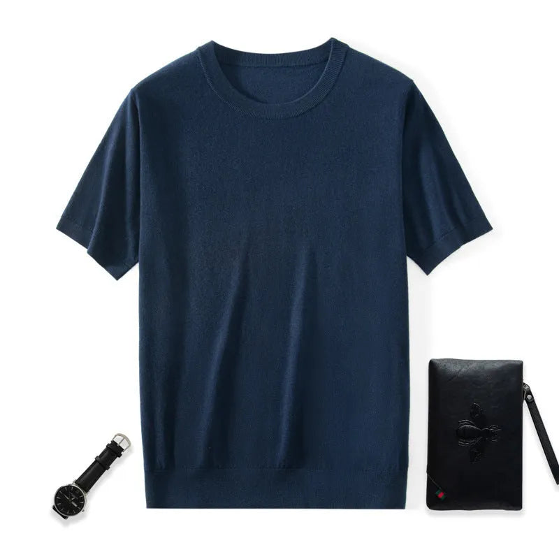 Men's loose-fit knitted short sleeve casual pullover shirt in multiple colours