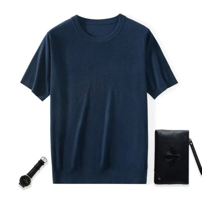 Men's loose-fit knitted short sleeve casual pullover shirt in multiple colours