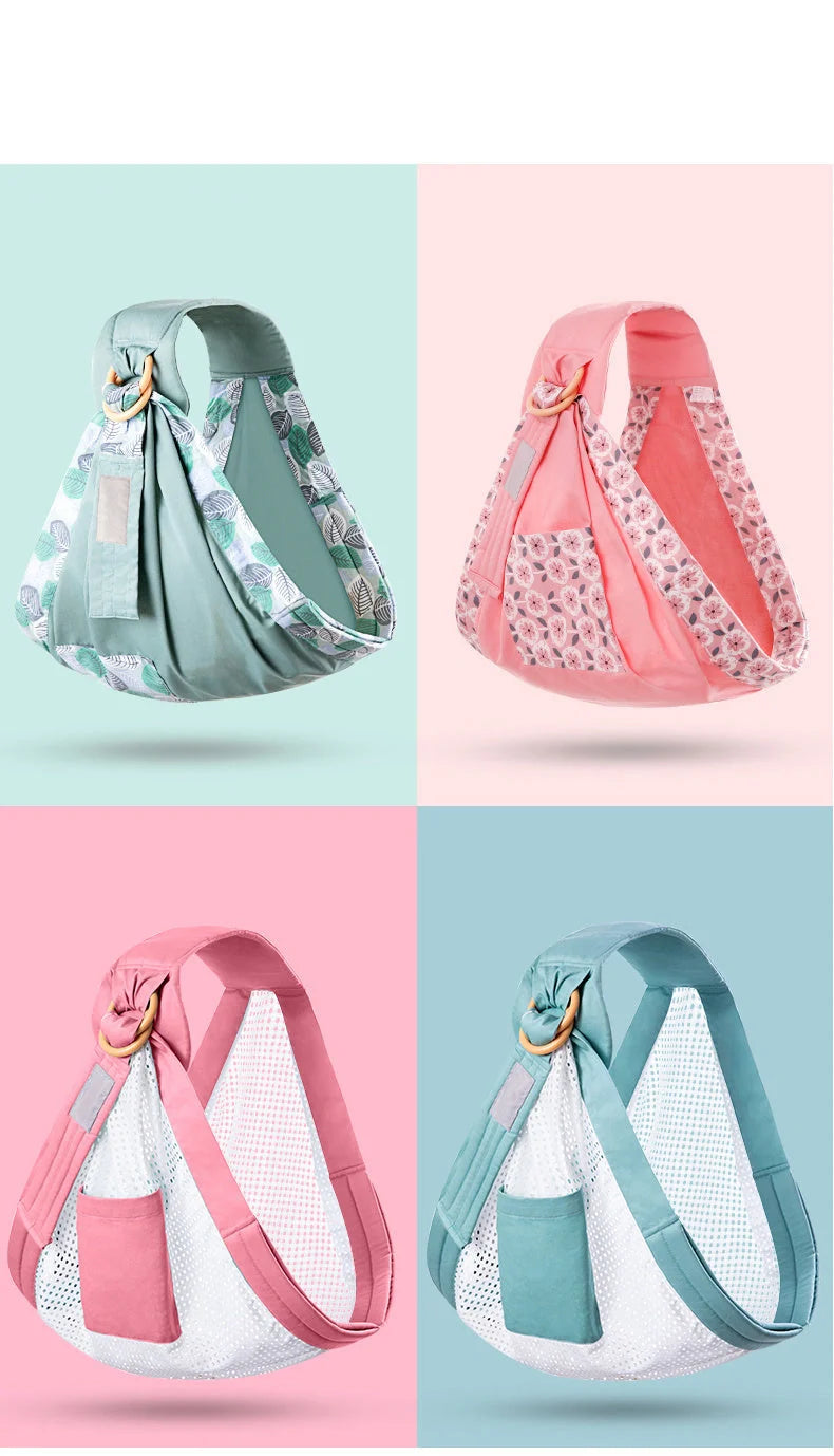 Adjustable baby wrap carrier in various colors for comfortable infant carrying