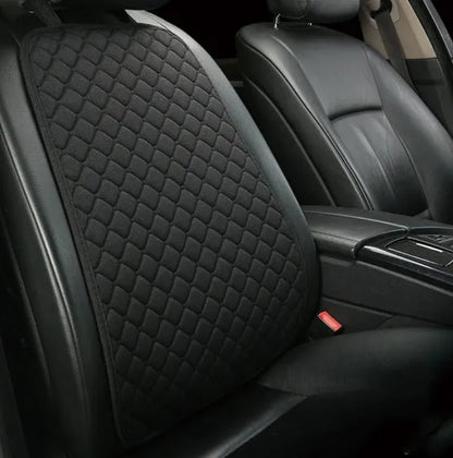 Flax linen car seat cover protector in beige, black, red and brown, with cushion and five-seat style options.