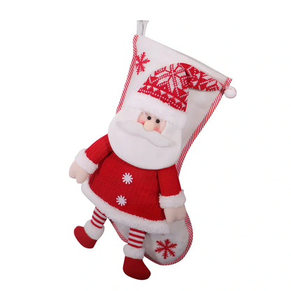 Red and white Christmas stocking measuring 45cm by 26cm with elderly-themed design for gift storage